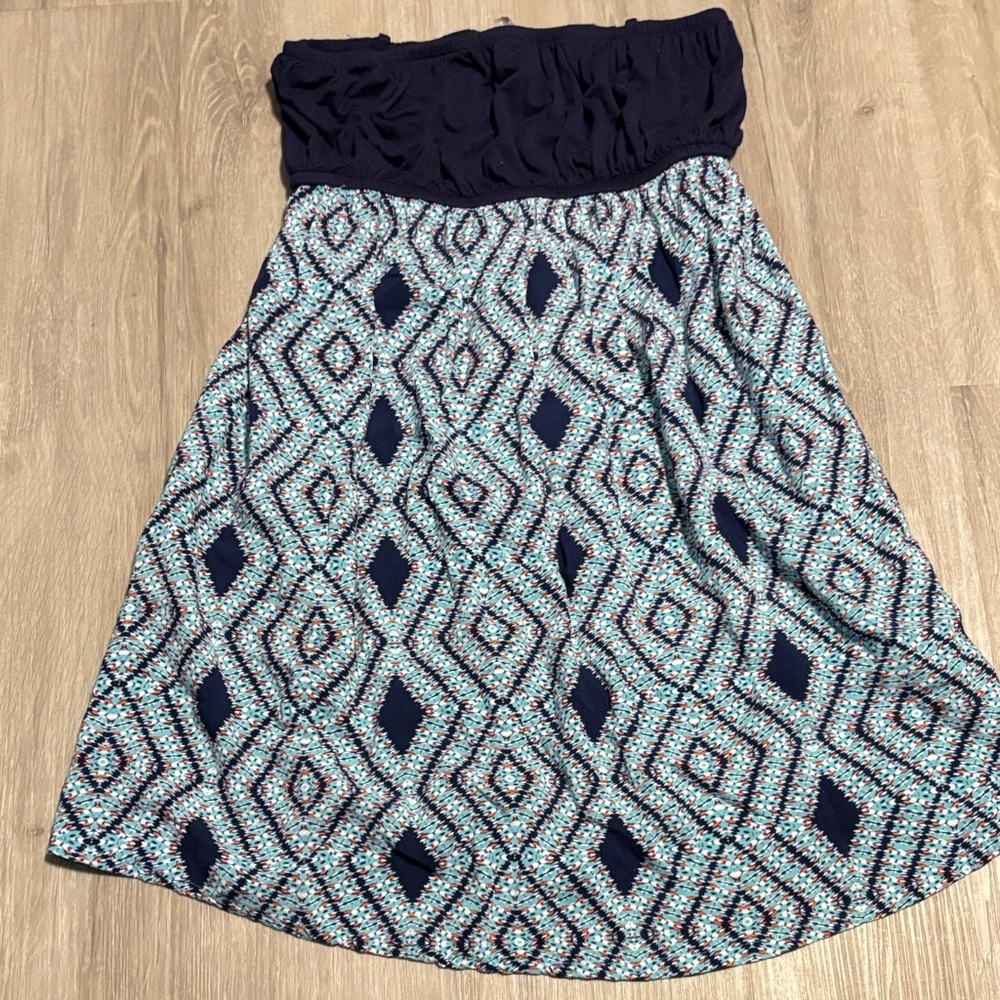 TYME Strapless Navy and Teal Dress